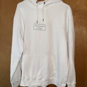 Abercrombie & Fitch White Fleece Pullover Hoodie 2 XL Embroidered Logo Pockets